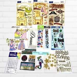 Scrapbook Sticker Lot Fantasy Knights Dragon Princess Glitter 3D Mix Vtg to Now